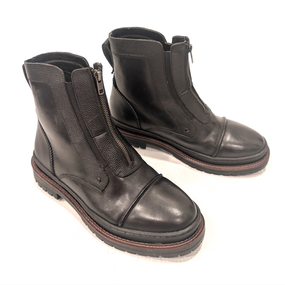 VINTAGE FOUNDRY CO Men's Spin Ankle Cap Toe Black Leather Zip Up Boots Size 11